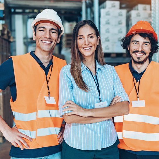 3 Happy warehouse workers